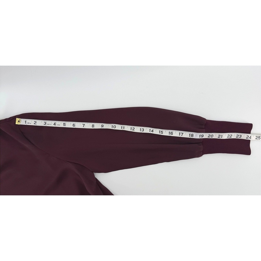 Ted Baker Wyonia Burgundy Mock Neck Ribbed Knit Trim Blouse Womens Size 3 Office - Picture 5 of 8